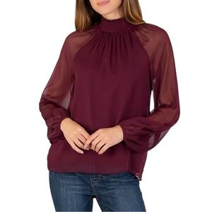 JOIE Limited Edition High Smocked Neckline Sheer Blouson Long Sleeve Blouse XXL